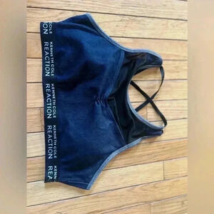 Kenneth Cole Sports Bra Tankini Tank Top Dark Denim Blue Large Strappy Mesh